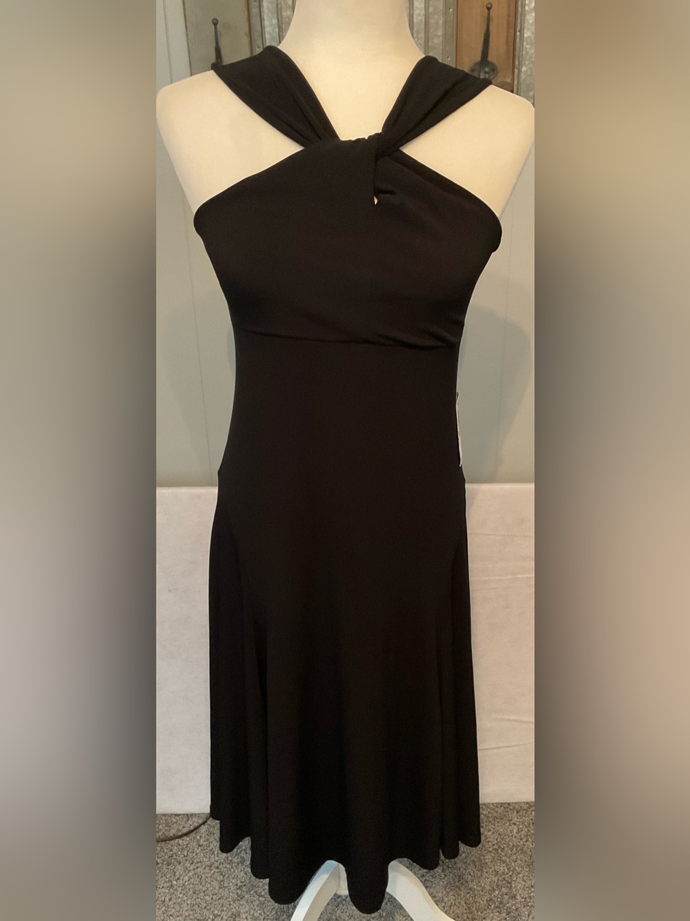 NWT Michael Kors Black Halter Midi One-Shoulder Twist Dress